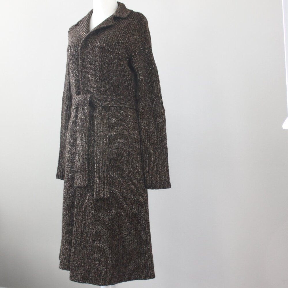 Ralph Lauren Vintage Wool Gold Brown Long Sweater Coat Tie Belt Cardigan Small - Picture 4 of 7